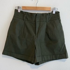 High rise cotton blend green cargo shorts